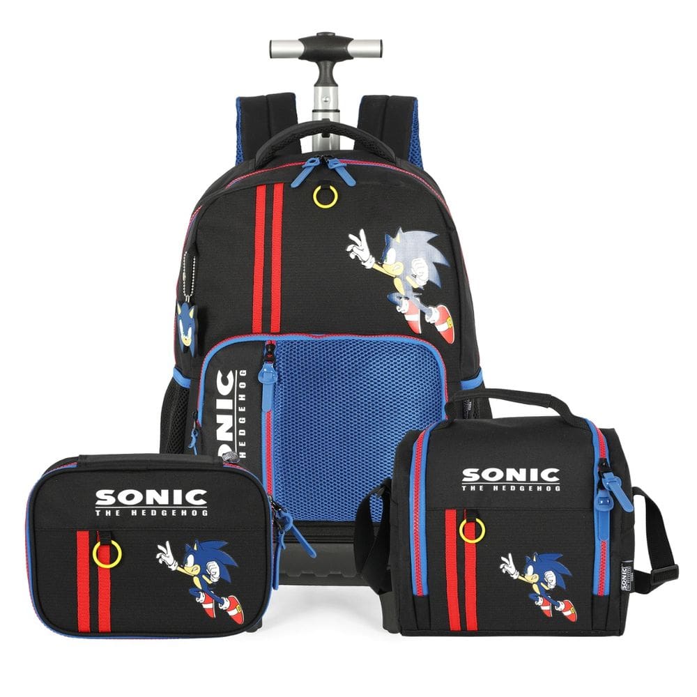 Mochila Rodas Lancheira Térmica Estojo Box Sonic Escolar