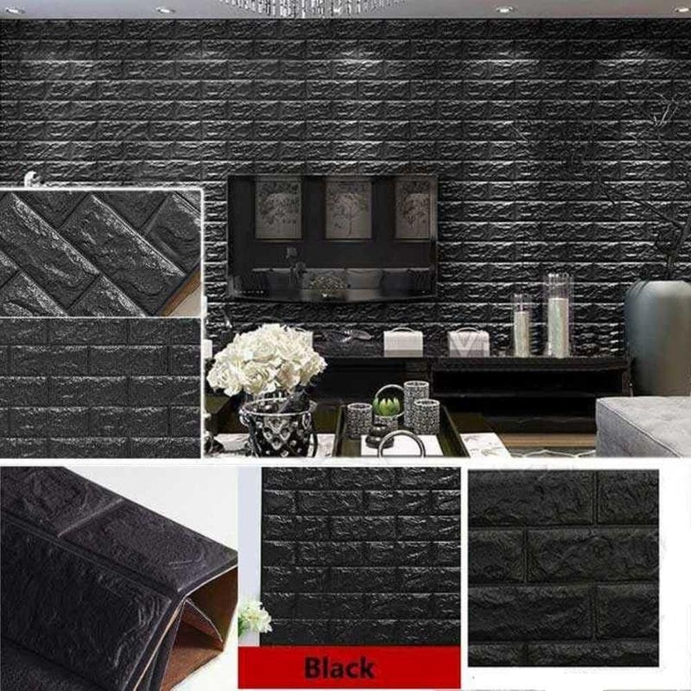 Painel De Parede 3d Tijolinho Preto Auto Adesivo – Revestimento, Macio E Fácil De Aplicar