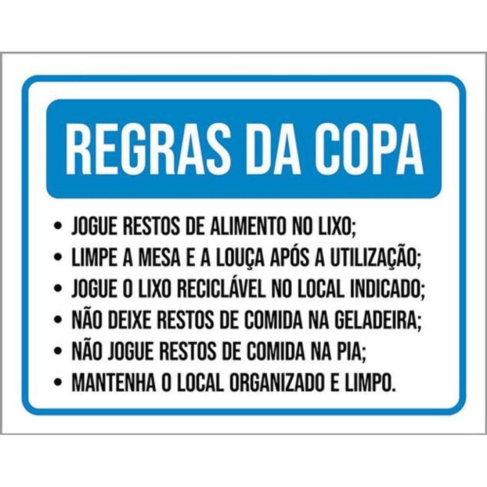 Kit 3 Placas Regras Da Copa Azul