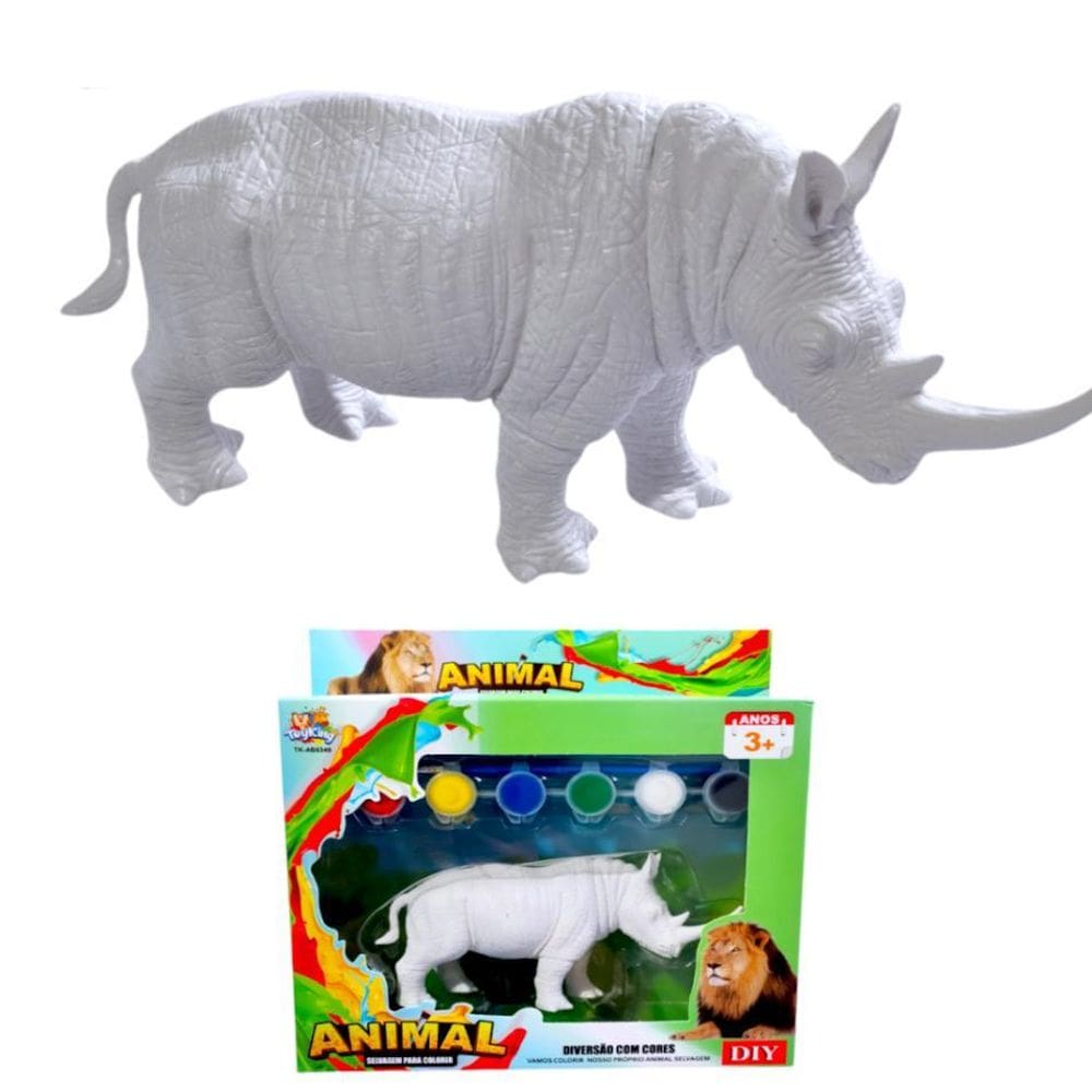 Brinquedo Rinoceronte Pintar Colorir Tinta Guache Atóxica