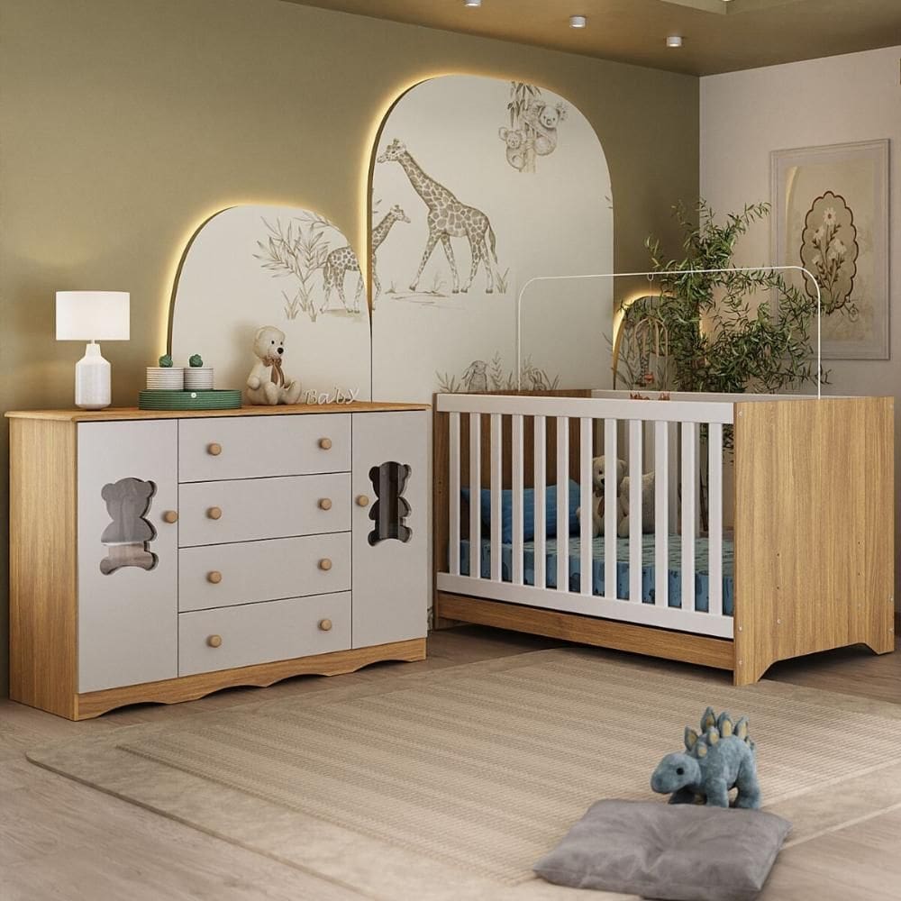 Berço Americano 3 em 1 com Cômoda 2 Portas 4 Gavetas Doçura Multimóveis MP4729