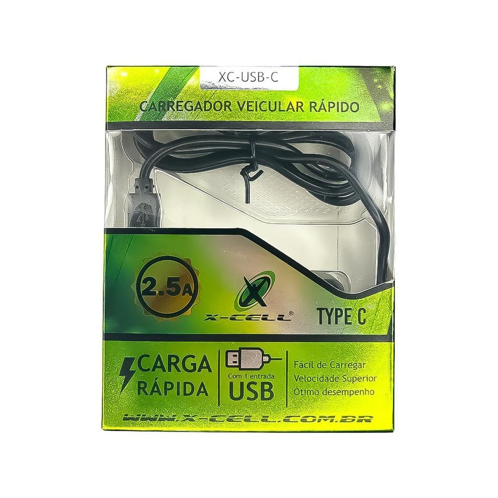 Carregador Veicular X-Cell Ultra Rapido Usb C 2.5A Preto