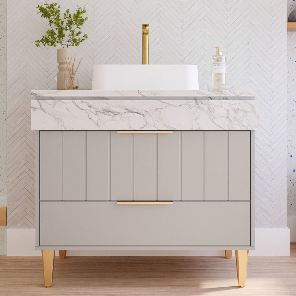 Gabinete para Banheiro 90cm com 1 Porta 1 Gaveta e Cuba de Sobrepor Riviera Platina