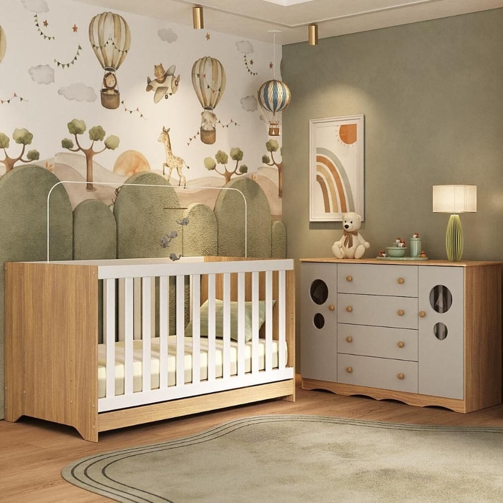 Berço Americano 3 em 1 com Cômoda 2 Portas 4 Gavetas Sonho Multimóveis MP4713