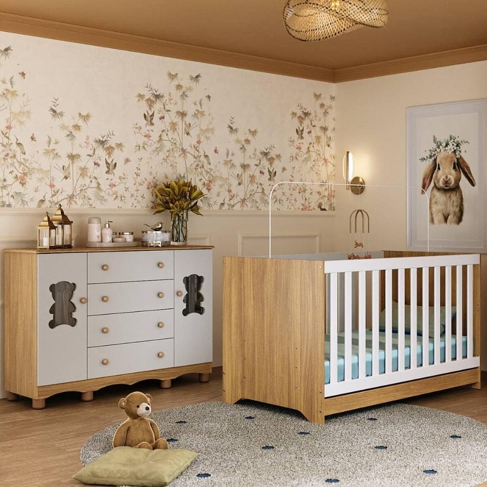 Berço Americano 3 em 1 com Cômoda 2 Portas 4 Gavetas Ternura Multimóveis MP4730