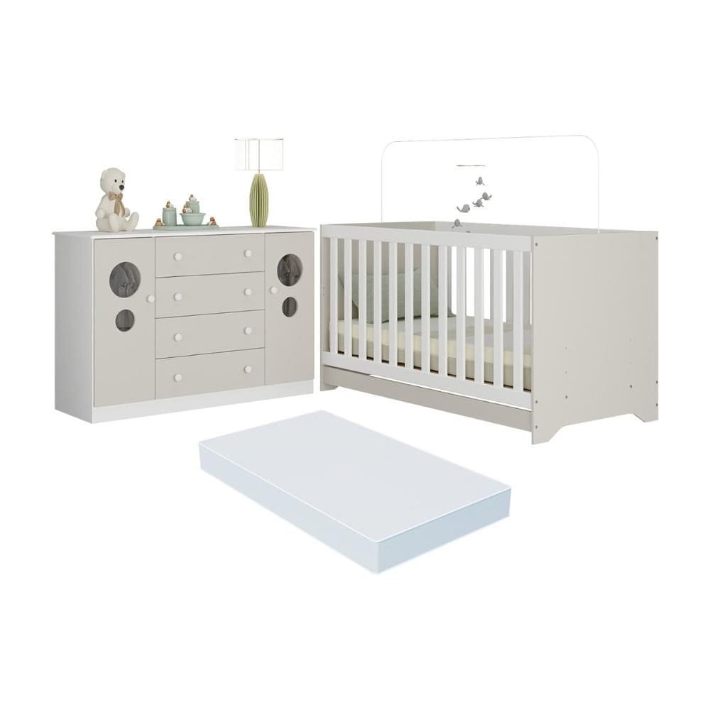 Berço Americano 3 em 1 com Colchão Incluso e Cômoda 2 Portas 4 Gavetas Pirulito Multimóveis MP4719