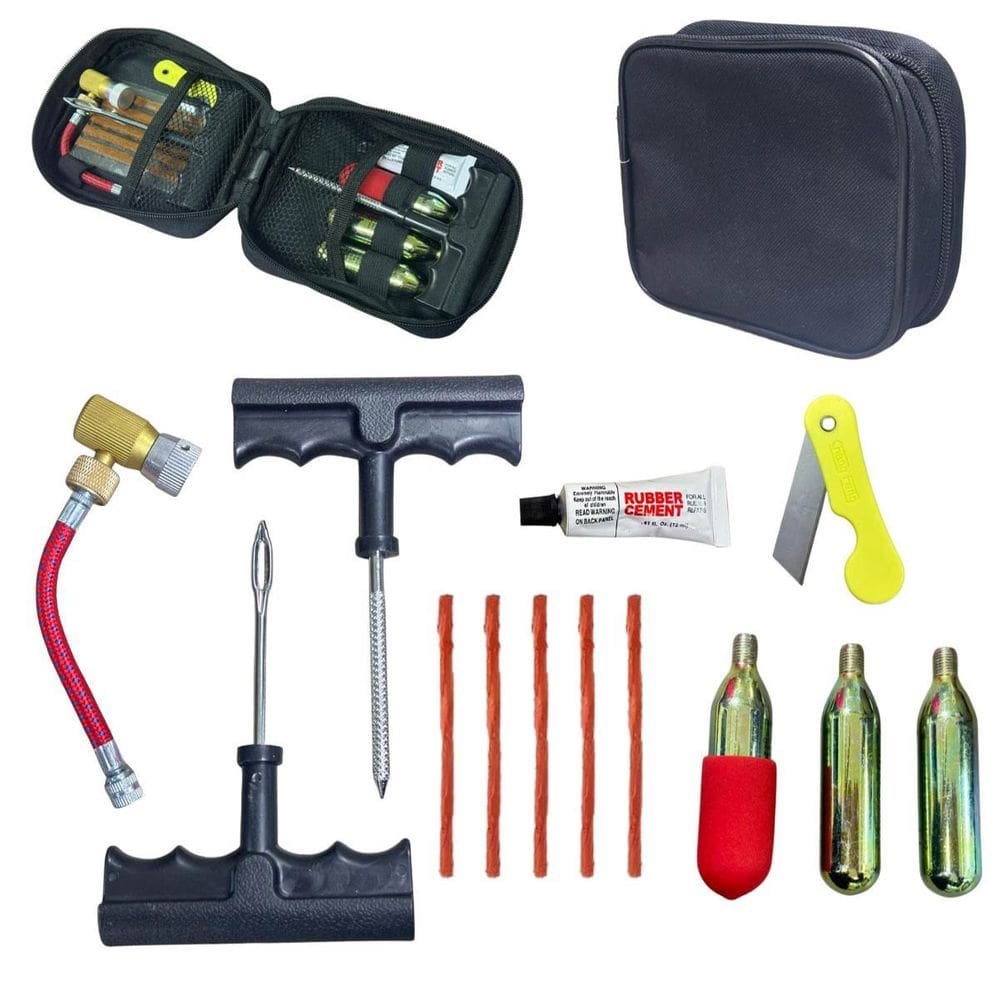 Kit Reparo Pneu Estojo 15 Peças Completo Remendo Macarrão Carro Bicicleta Moto Importway Iwmca022