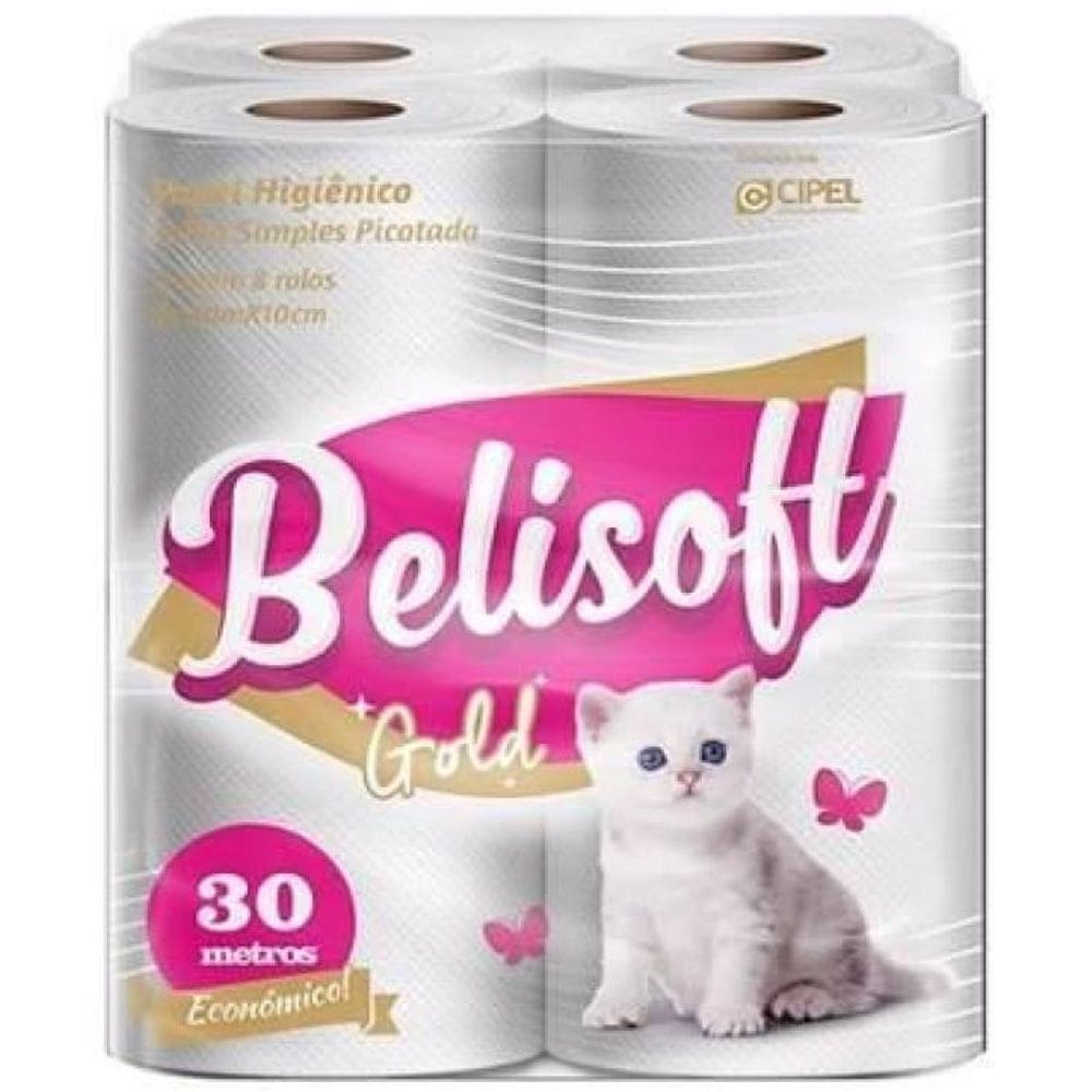 Rolo De Papel Higiênico Belisoft Gold Folha Simples 30M C/64