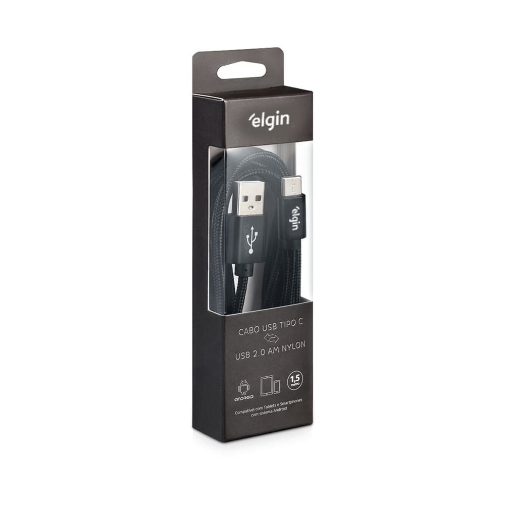 Cabo USB-C Nylon Preto - 1,5M 480Mbps