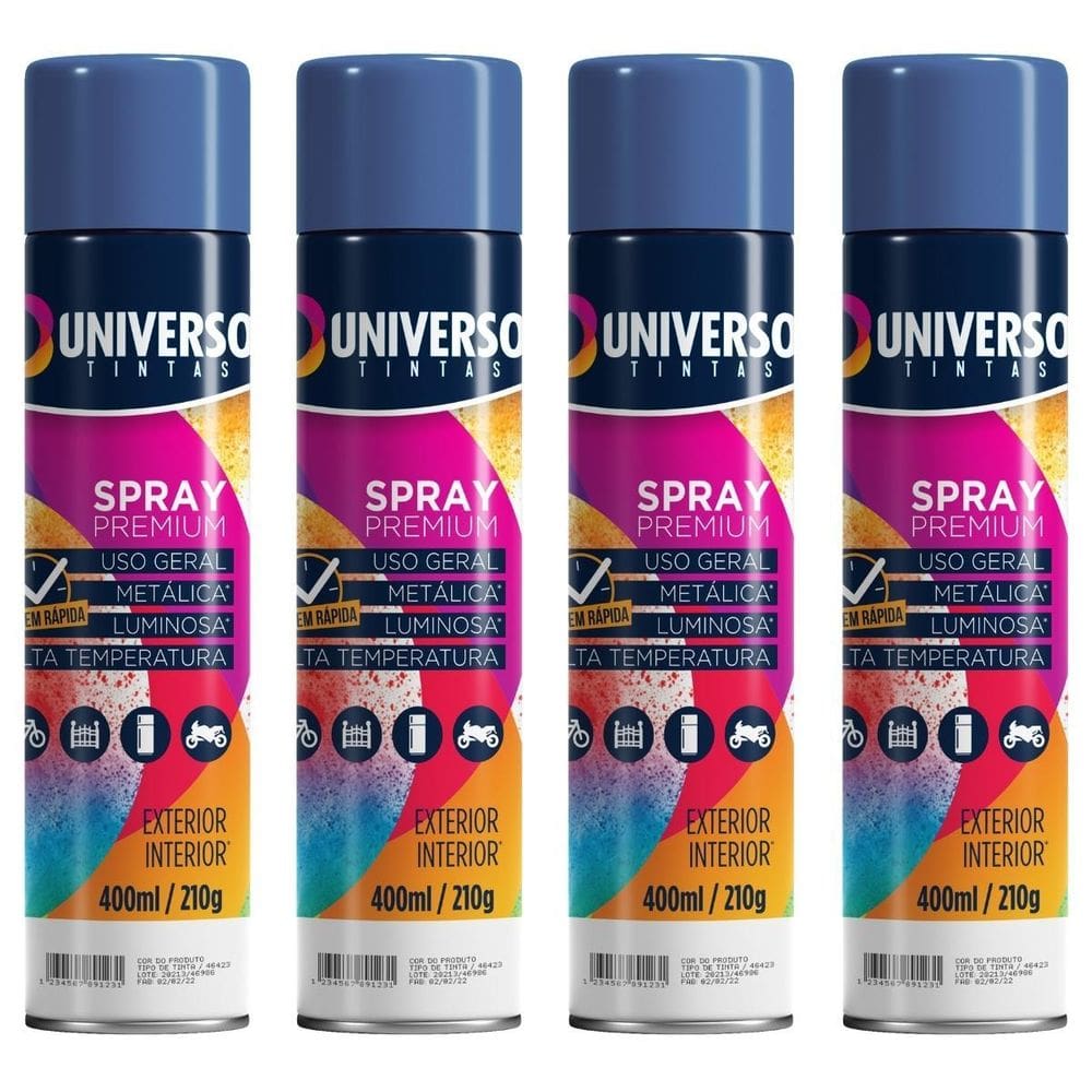 Kit 04 Latas Tinta Spray Azul Escuro 400Ml Uso Geral