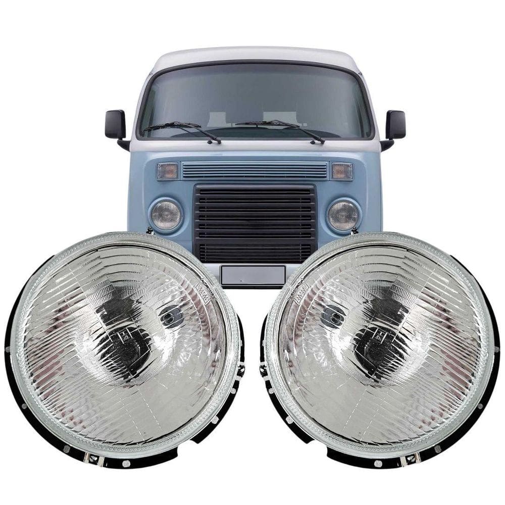 Par Farol Para Kombi 1976 A 2014 Aro Lente Vidro + Lâmpada