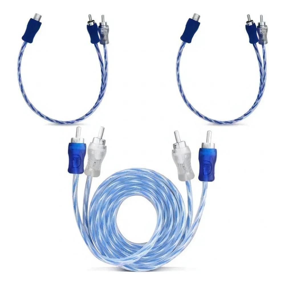 2X Kit Cabo Rca Blindado 1 Metro + 2 Y De Som Automotivo Mód