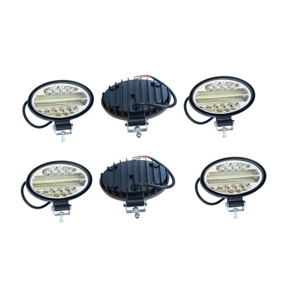 Kit 06 Farol Led 144W Oval Caminhão Maquina Agrícola Trator