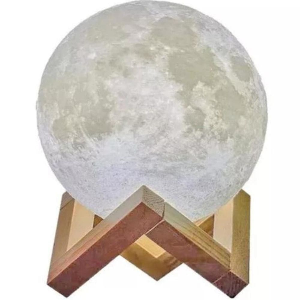 Luminária Lua 3D Muda Cor Madeira Controle Remoto 18cm