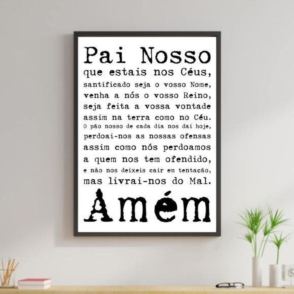 Quadro Oração Pai Nosso 60X40Cm Moldura Preta
