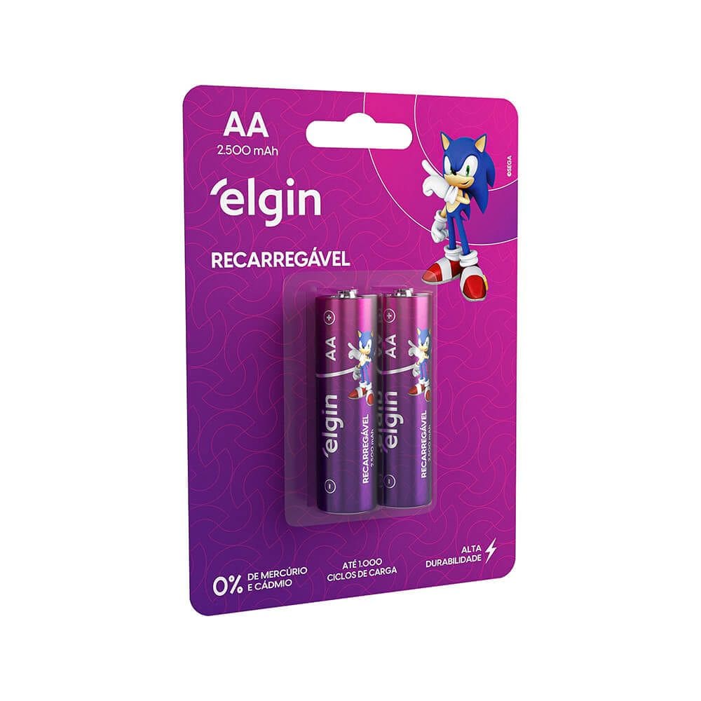 Pilha Recarregável AA Comum 2.500Mah com 2 Unidades - Elgin