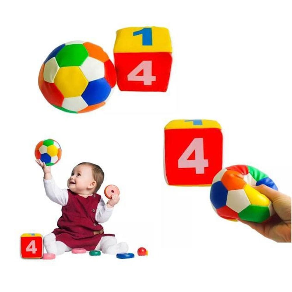 Kit Bola Dado Grande Chocalho Bebê Interativo Educativo