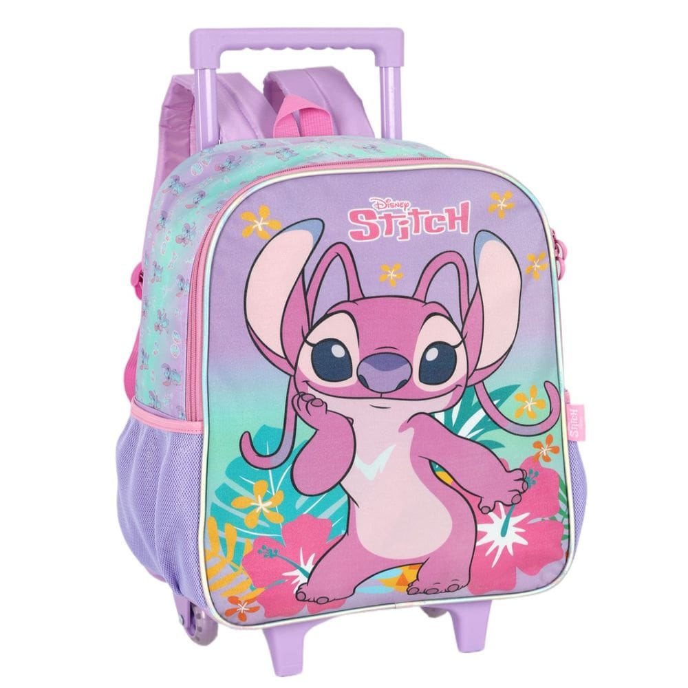 Mochila Grande Angel Stitch Reforçada Roxo Disney Rodinha