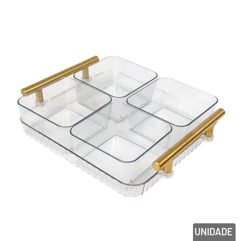 Petisqueira Plástica 21x20cm 4 Divisórias com Alça - Tudo em Caixa