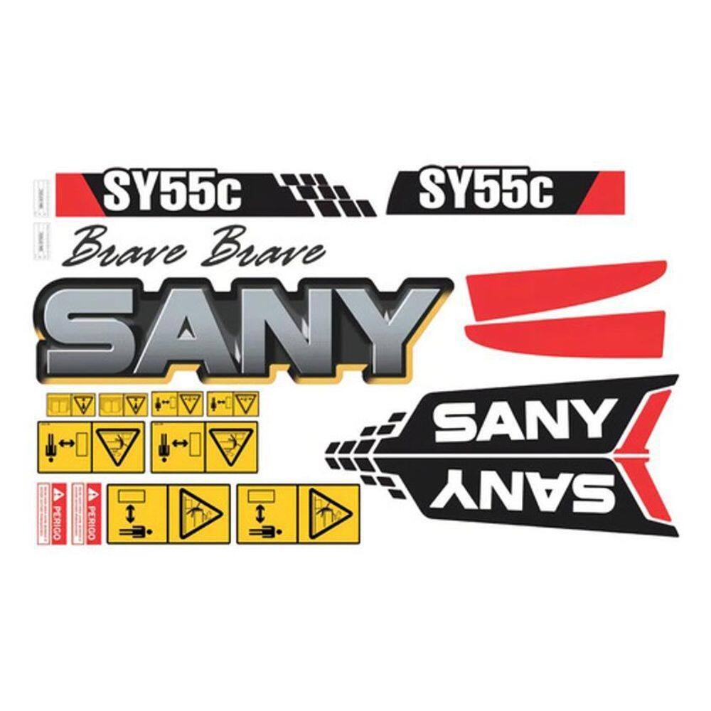 Kit Adesivo Escavadeira Hidráulica Sany Sy55C + Etiqueta Mk