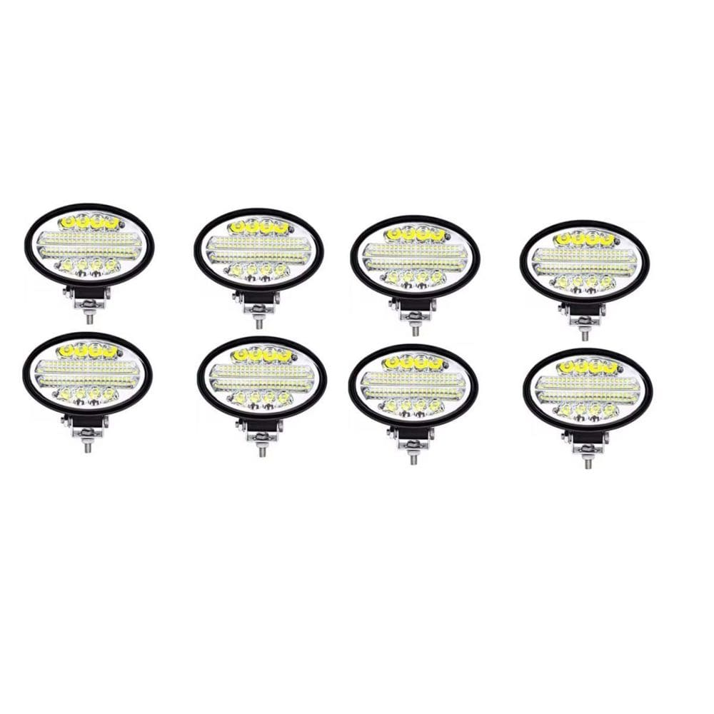 Kit 08 Farol Led 144W Oval Caminhão Maquina Agrícola Trator