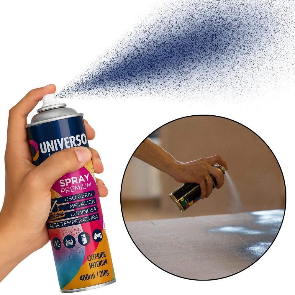 Tinta Spray 400Ml Azul Escuro Uso Geral Em Aço Ferro Couro