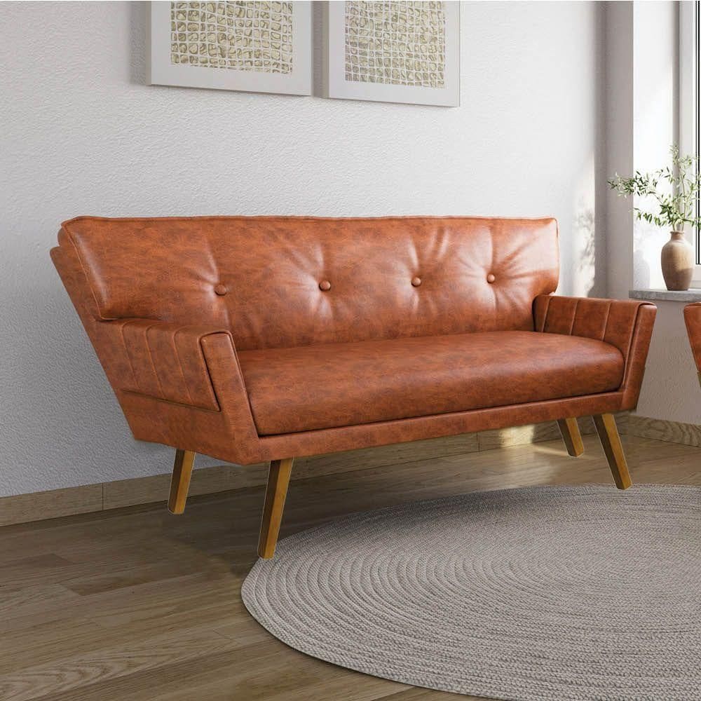 Sofá 2 Lugares Namoradeira Pé De Madeira Anitta Sintético Pu Nozes D03 - D`rossi