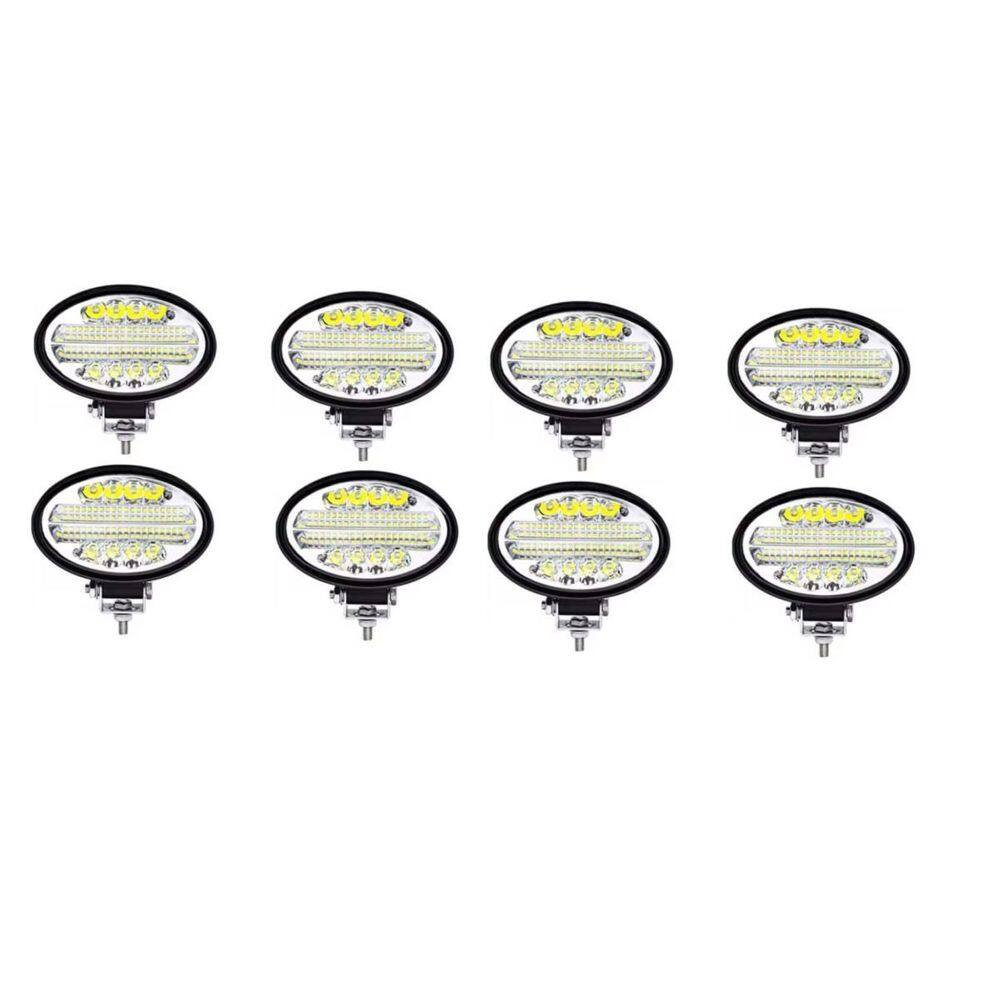Kit 08 Farol Led 144W Oval Caminhão Maquina Agrícola Trator