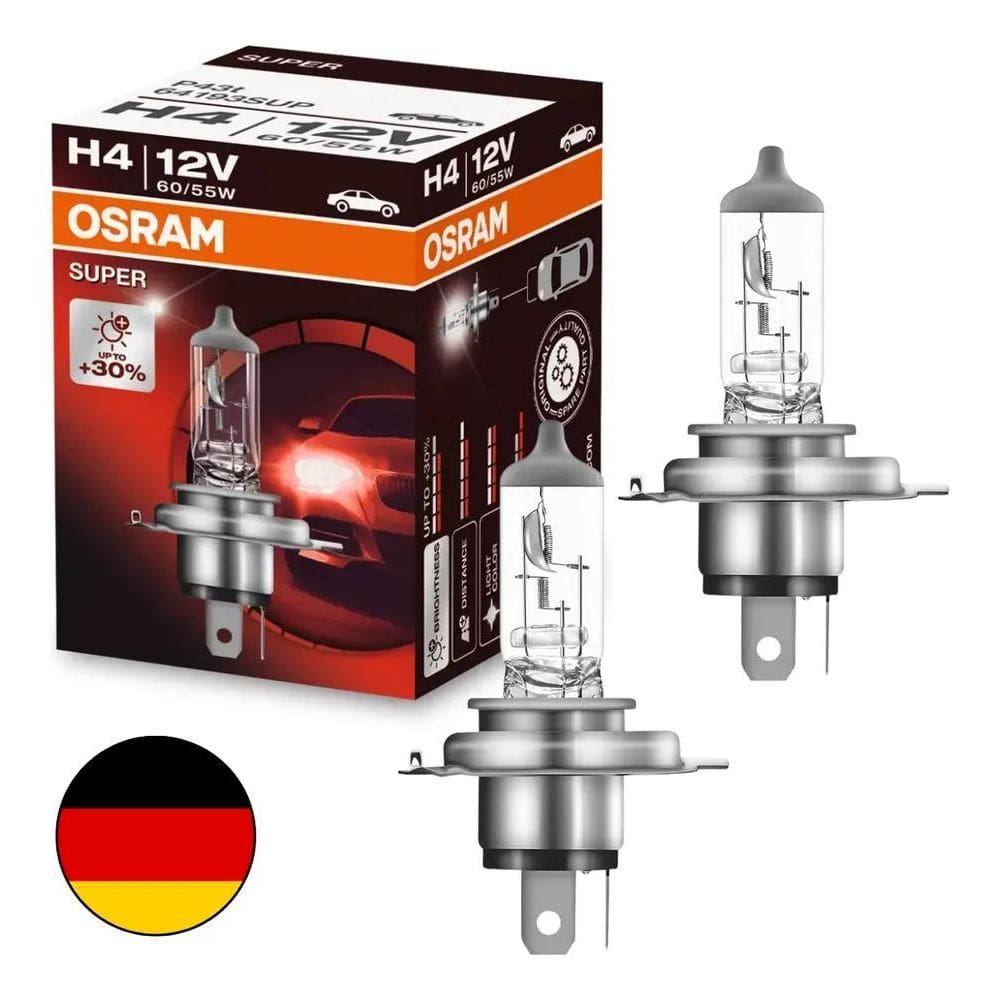 2X 2 Lâmpada Farol H4 Osram Super +30% Luz 60/55W 12V Aleman