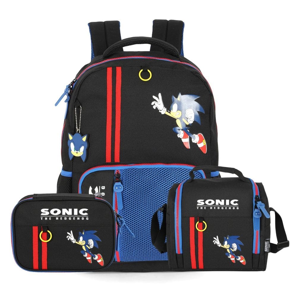 Mochila Escolar de Costas Lancheira Térmica Estojo Box Sonic