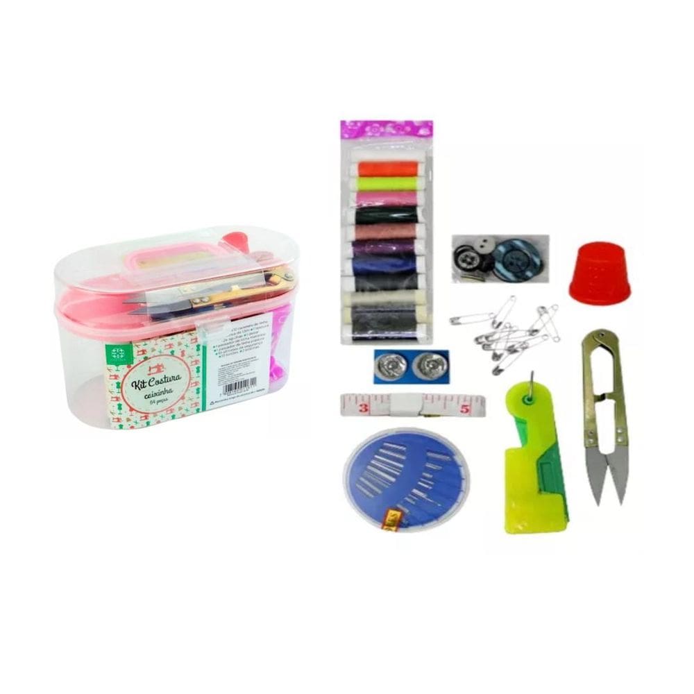 Kit Maleta Costura Completa Com Linha Agulha Fita Botão