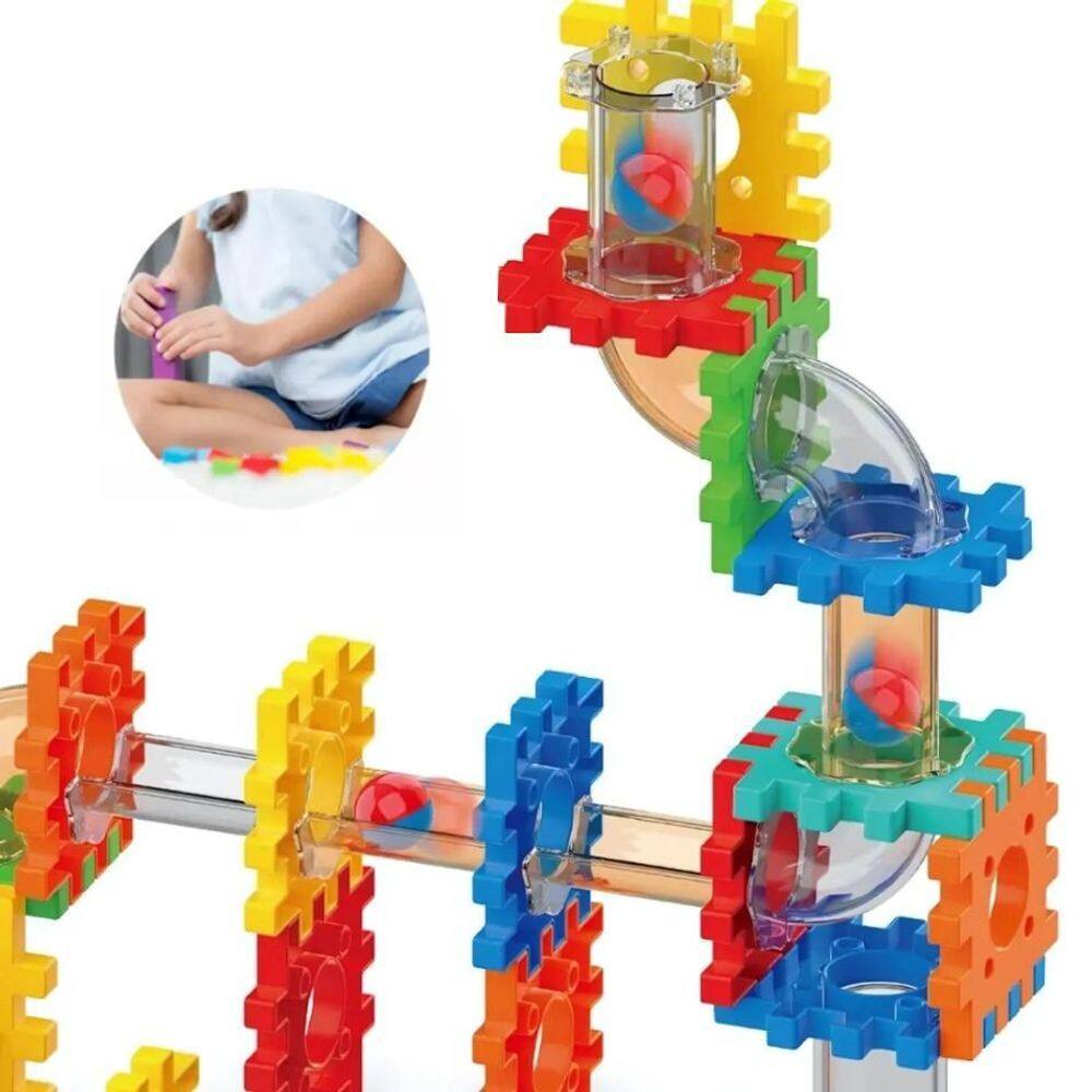 Brinquedo Bloco Montar Pista Corrida Tubo Com Bolinhas 53 Pc