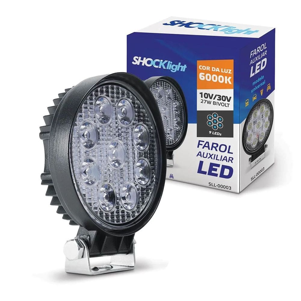 Farol Milha Auxiliar 9 Leds Redondo Universal 6000K 10/30V 2400Lm