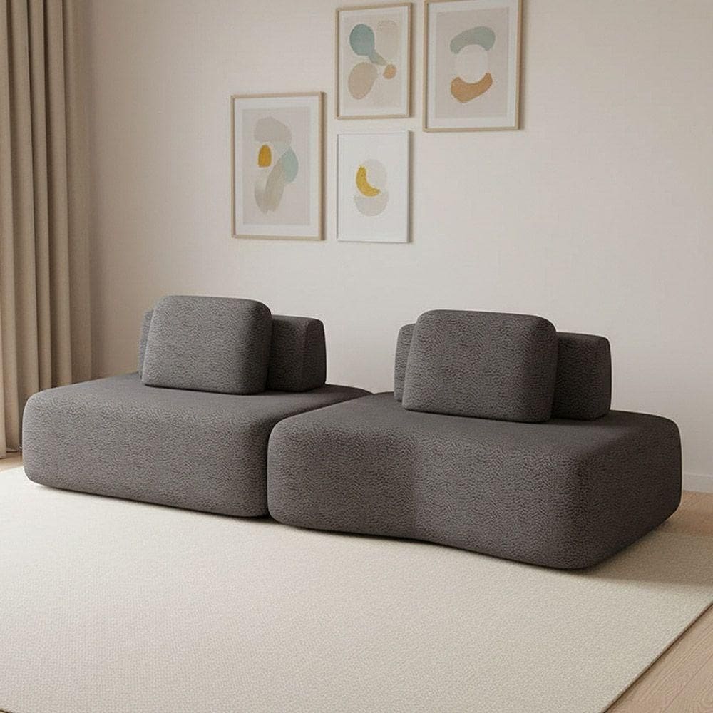 Sofá 2 Lugares Orgânico Com Módulo Central E 1 Canto Berlim Bouclê Grafite K01 - D`rossi