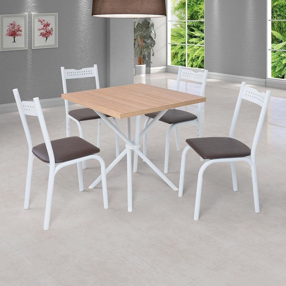 Conjunto de Mesa Tampo 75cm Laminado com 4 Cadeiras Ana Branco/Marrom