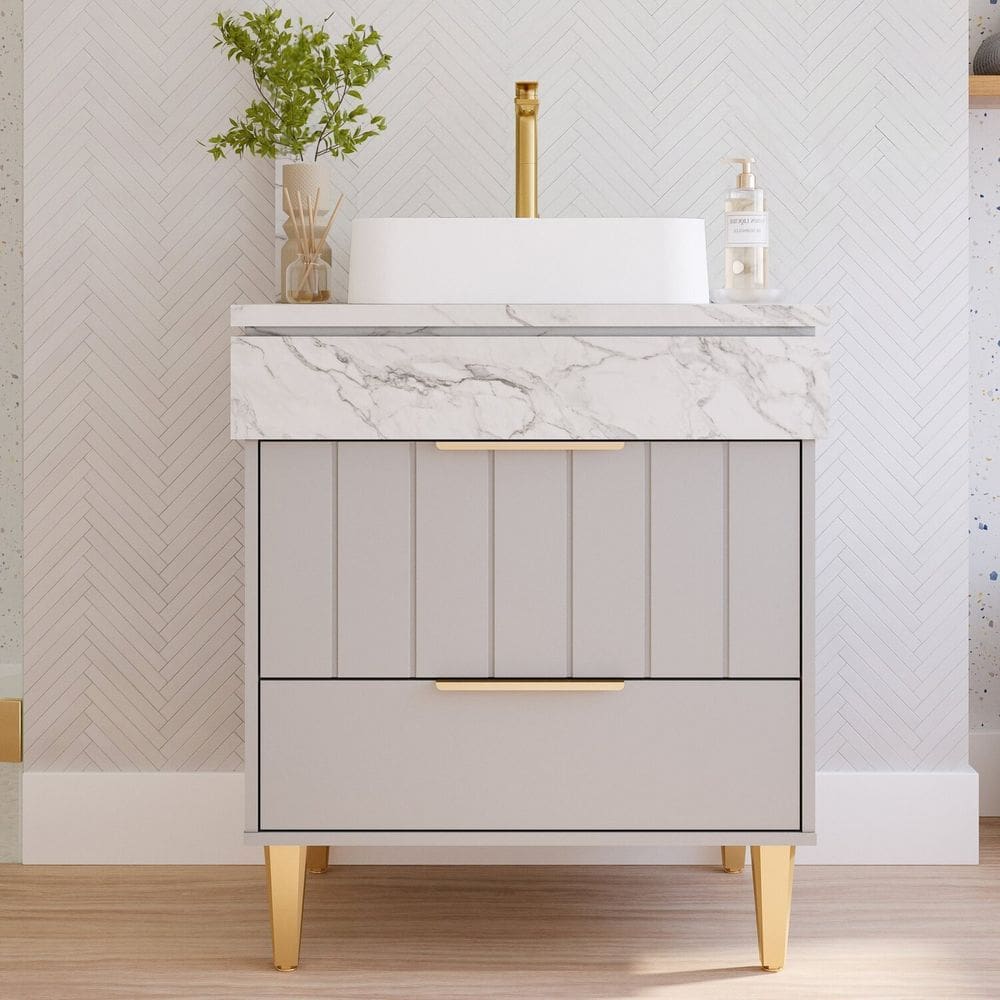 Gabinete para Banheiro 70cm com 1 Porta 1 Gaveta e Cuba de Sobrepor Riviera Platina