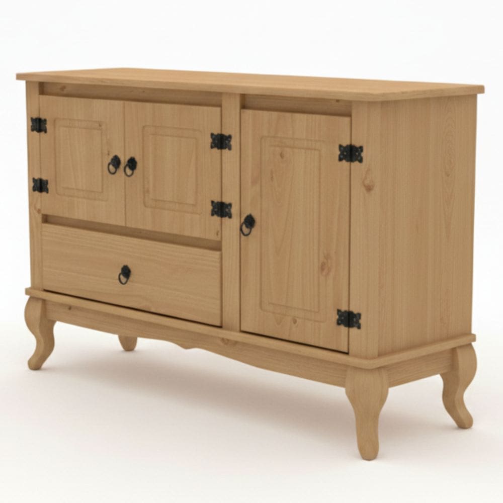 Balcão em Madeira Maciça 3 Portas 1 Gaveta Marrom