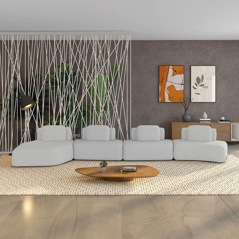 Sofá 4 Lugares Orgânico Com Chaise E 3 Módulos BerlimBouclê Cinza Claro K01 - D`rossi