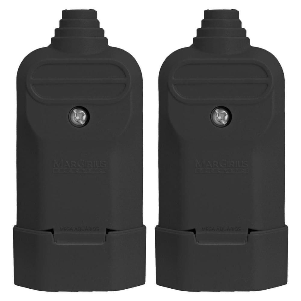 2 Tomada Plug Fêmea Prensa Cabo 3 Pinos Finos 10A Preta