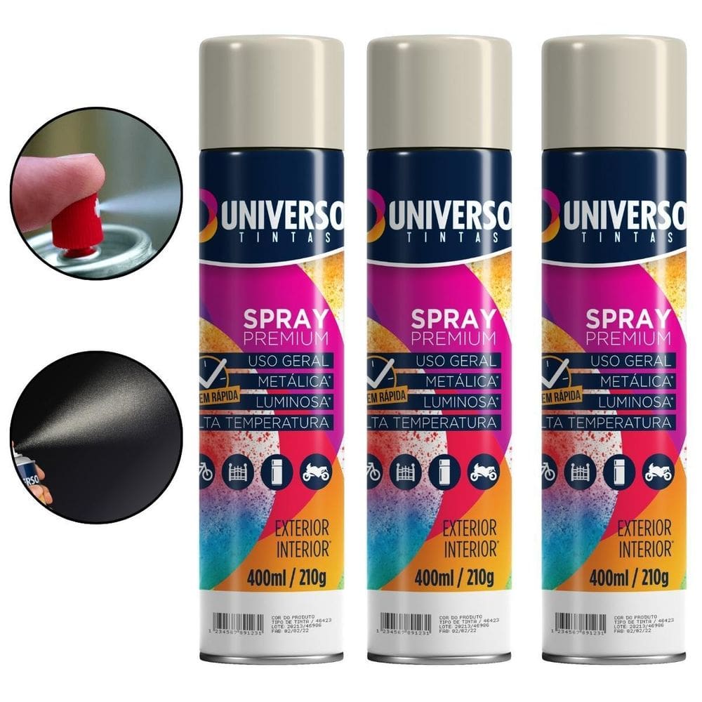 Kit 03 Latas Tinta Spray Branco Brilhante 400Ml Uso Geral