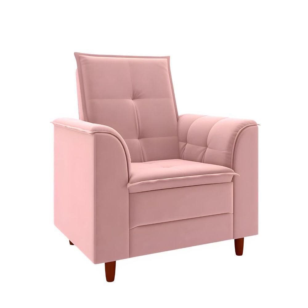 Poltrona Decorativa Estofada Confortável Sala Atenas Suede Rosa