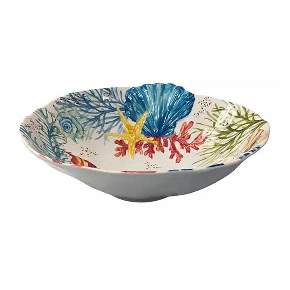 Bowl Saladeira de Melamina Branco C/Estampa Marinho Concha do Mar Azul 30,5x10,5cm Entrecasa