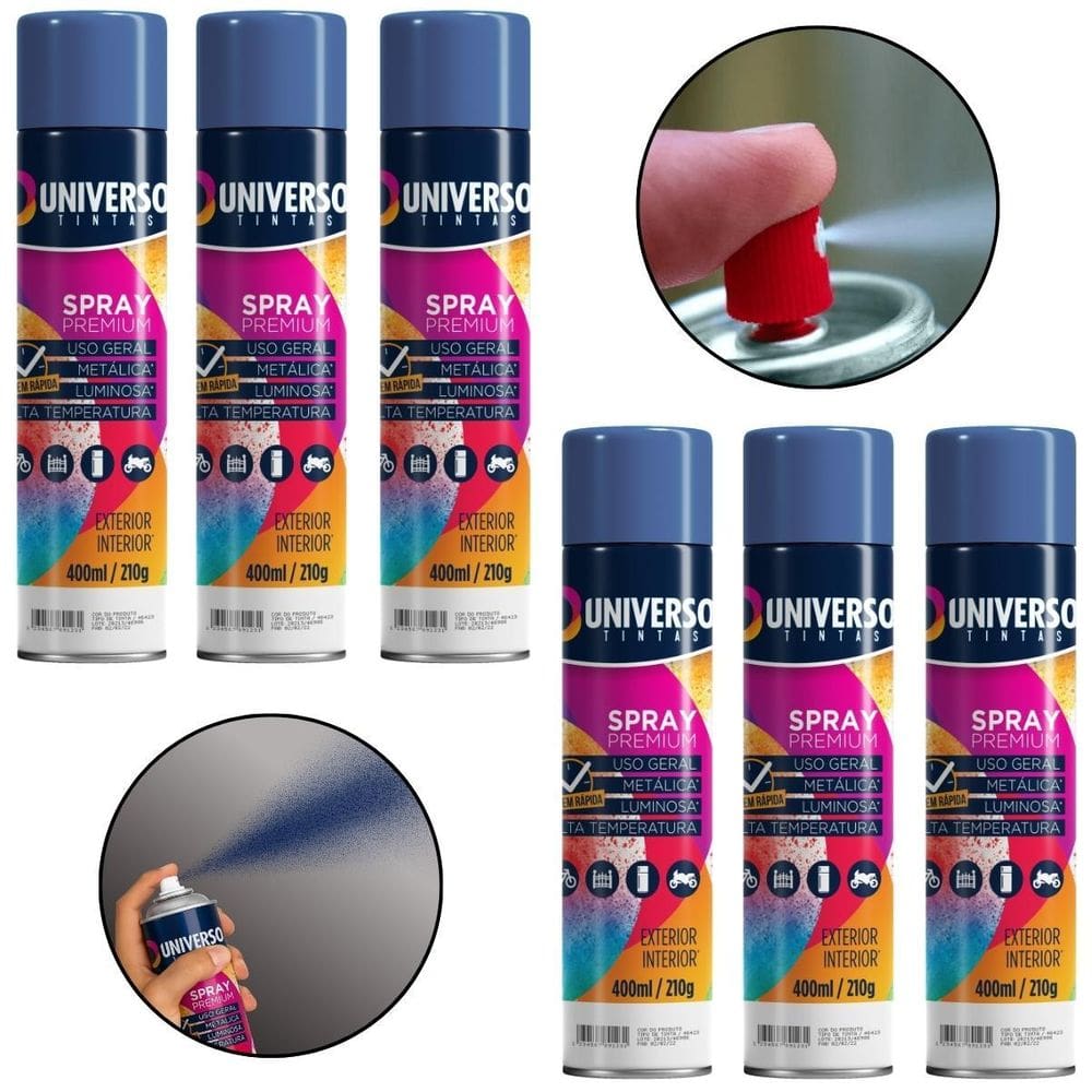 Kit 06 Latas Tinta Spray Azul Escuro 400Ml Uso Geral