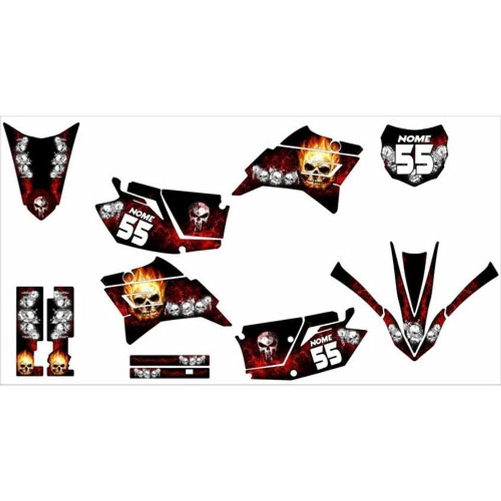 Kit Adesivo Moto Cross Trilha Ttr 230 Caveira Fogo Lm174