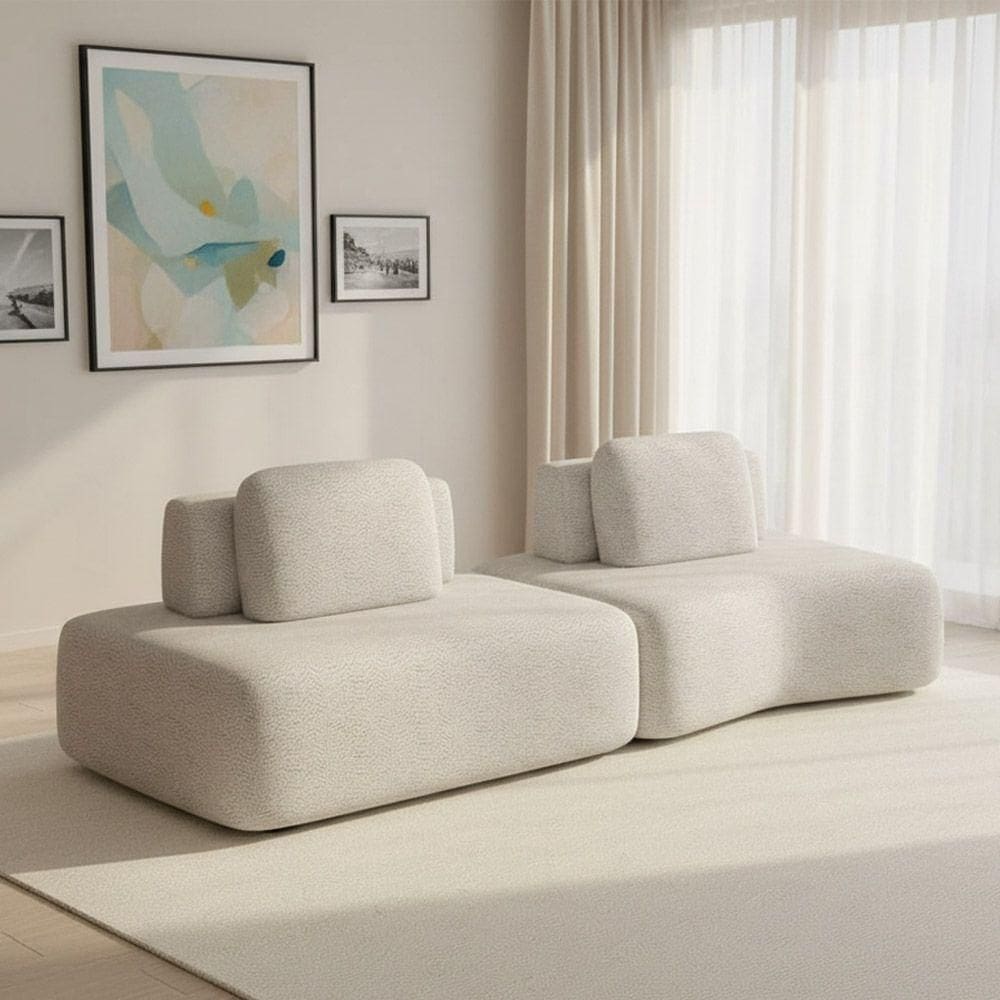 Sofá 2 Lugares Orgânico Com Módulo Central E 1 Canto Berlim Bouclê Cr K01 - D`rossi Cinza Claro