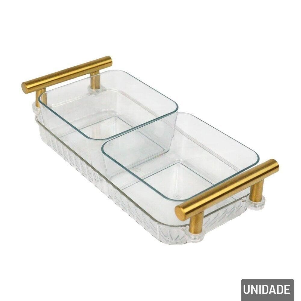Petisqueira Plástica 23x10cm 2 Divisórias com Alça - Tudo em Caixa