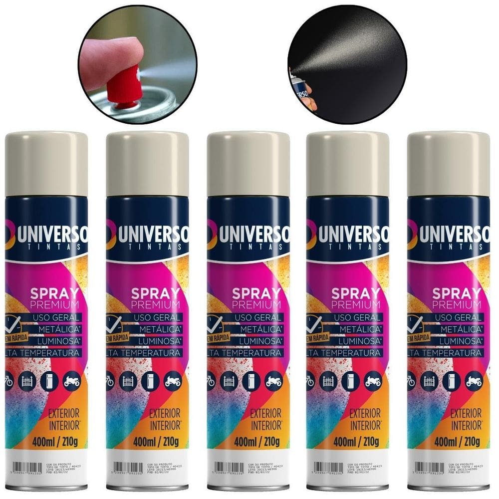 Kit 05 Latas Tinta Spray Branco Fosco 400Ml Uso Geral
