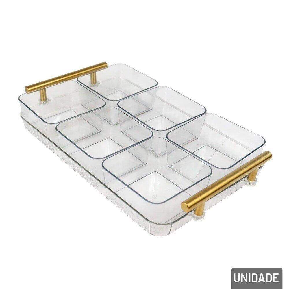 Petisqueira Plástica 31x20cm 6 Divisórias com Alça - Tudo em Caixa