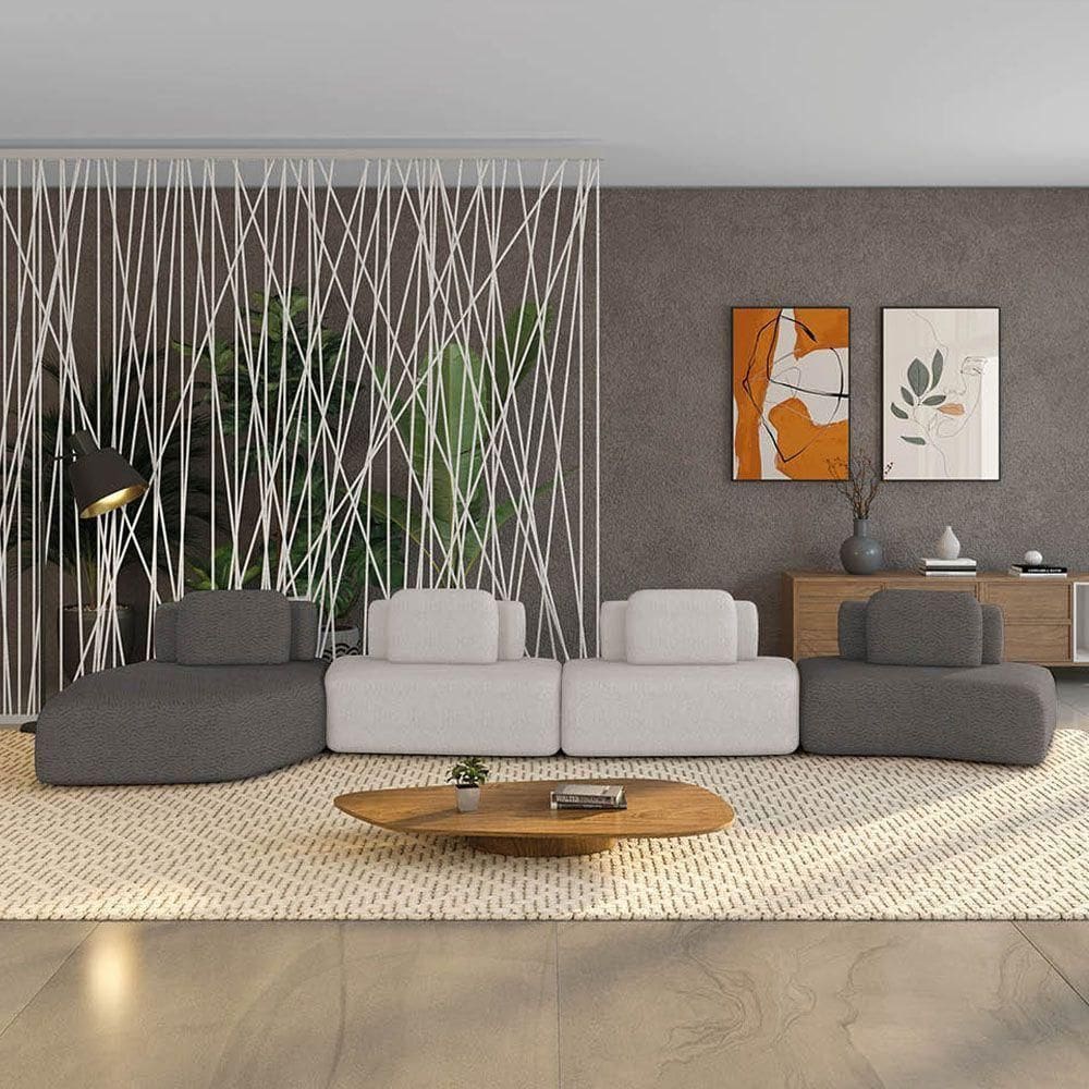 Sofá 4 Lugares Orgânico Com Chaise E 3 Módulos BerlimBouclê Grafite-cinza Claro K01 - D`rossi