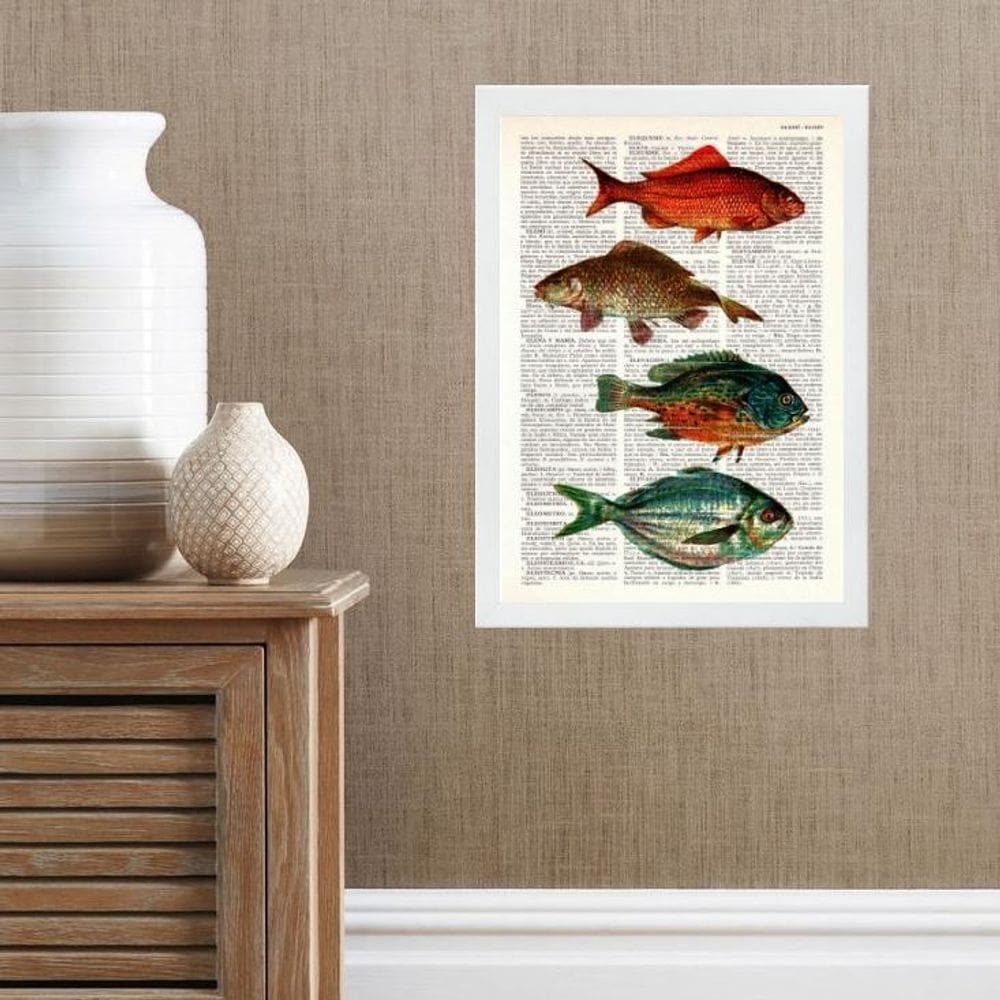 Quadro Casa De Praia- Peixes Coloridos 24X18Cm - Com Vidro